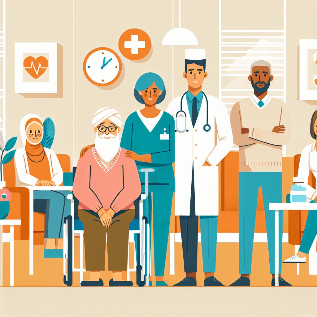 health care elderly flat illustration style