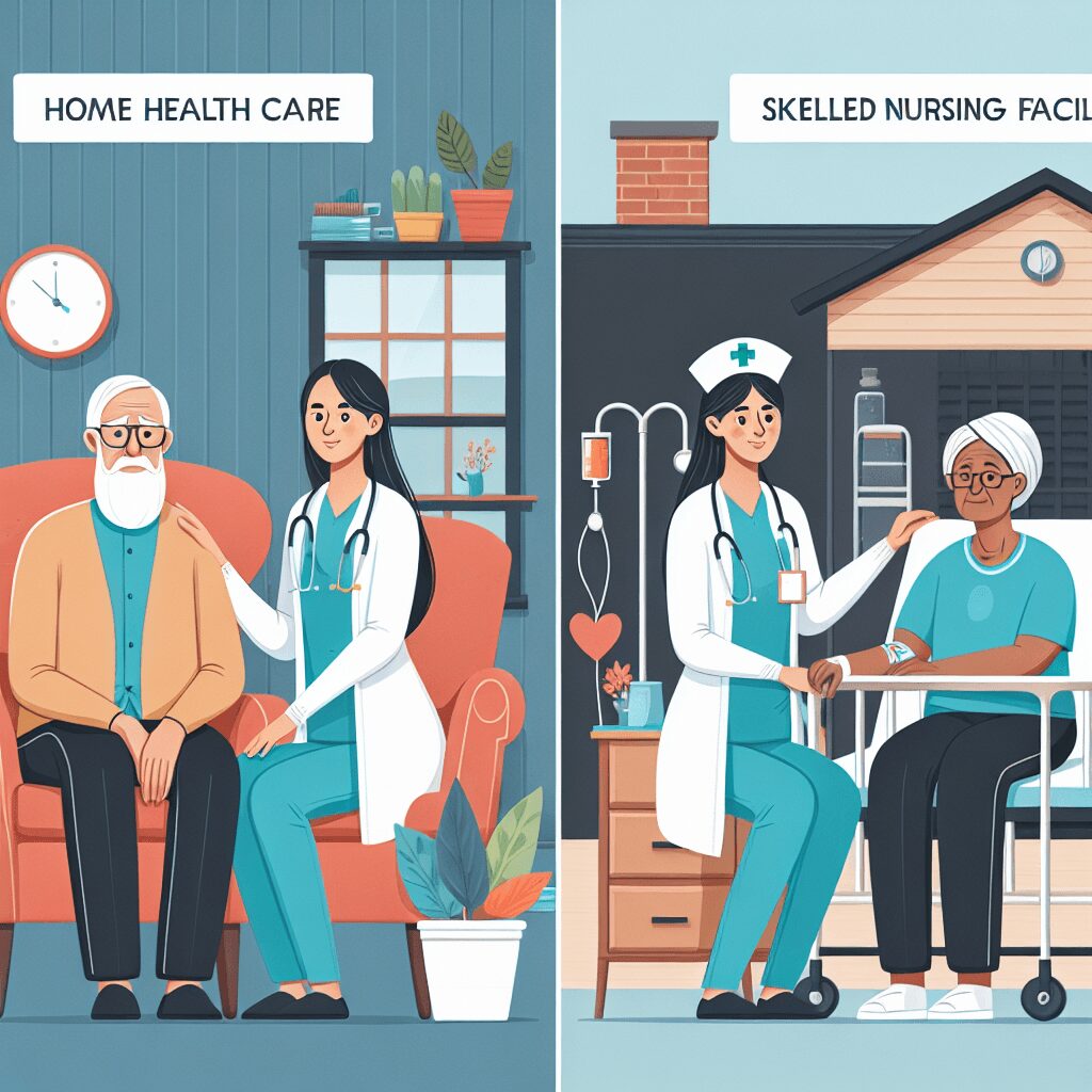 home health vs snf flat illustration style