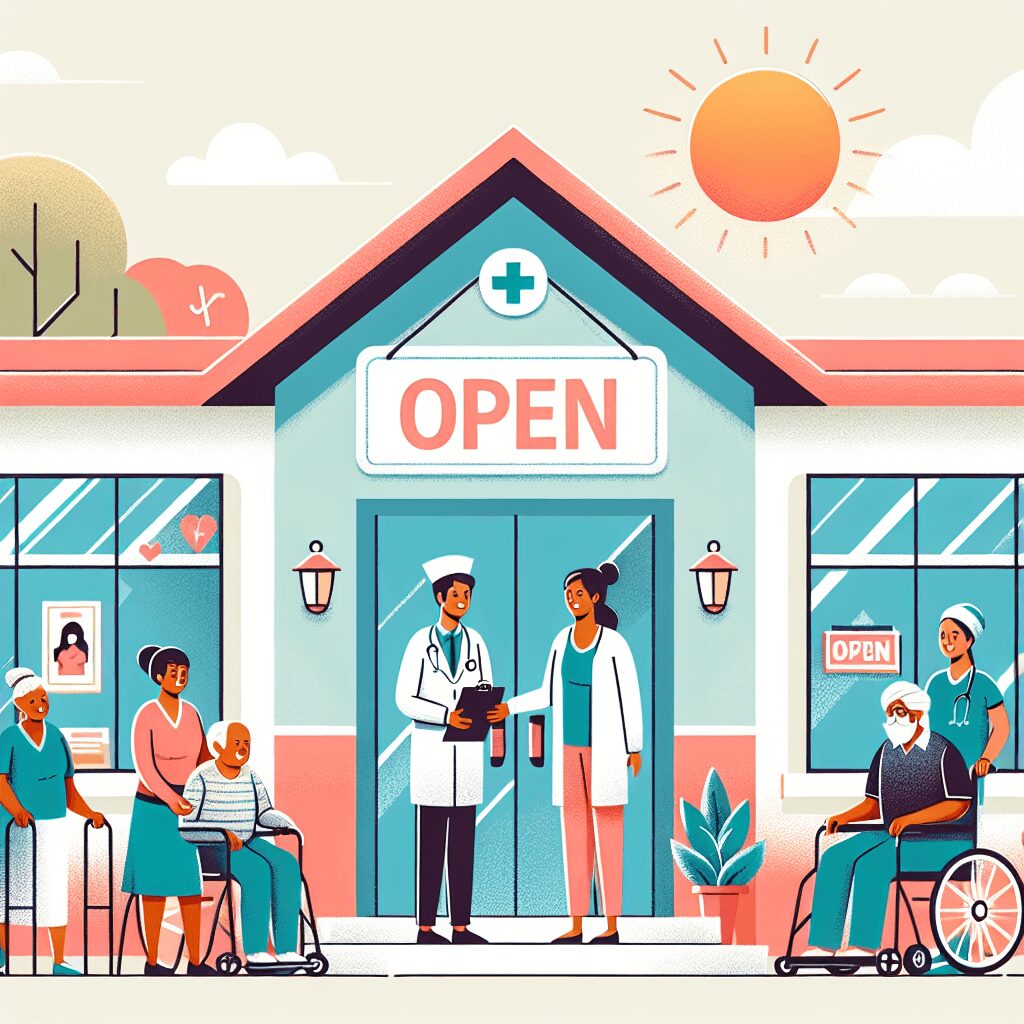 SNF Facility open hours flat illustration style