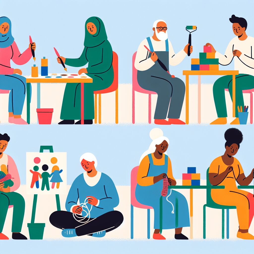 several people receiving occupational therapy flat illustration style