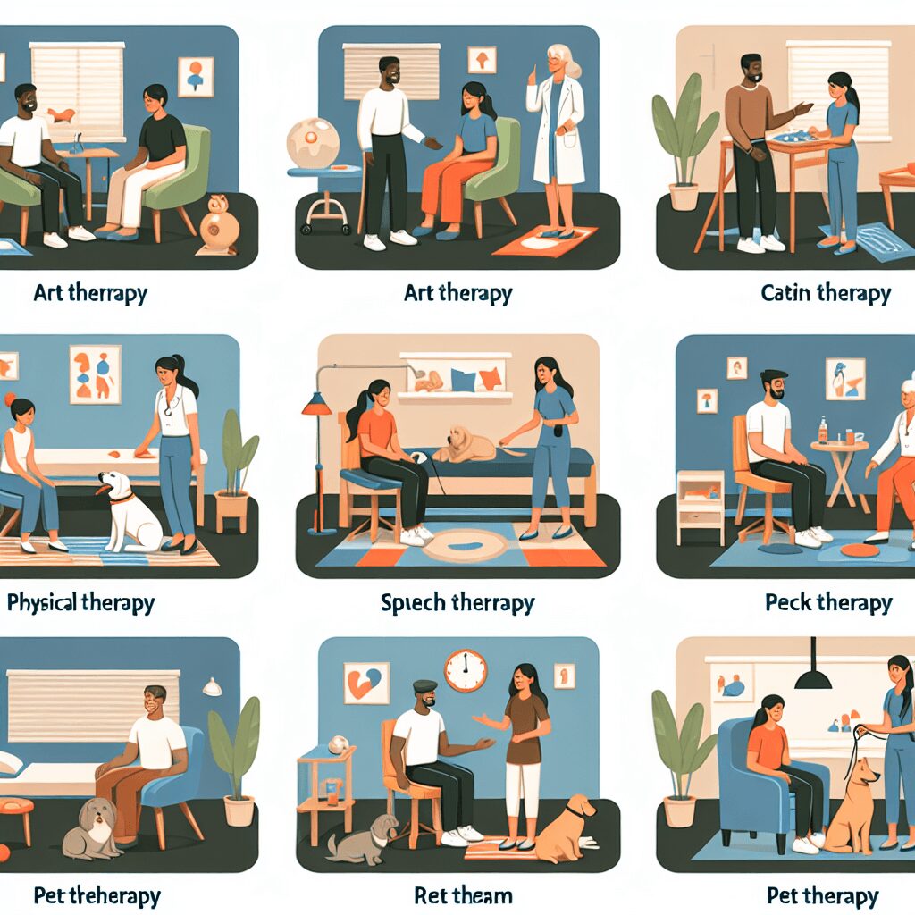 Occupational therapies for variety of needs flat illustration style