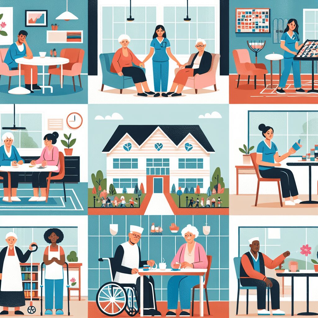 Senior care facility: Comfort flat illustration style